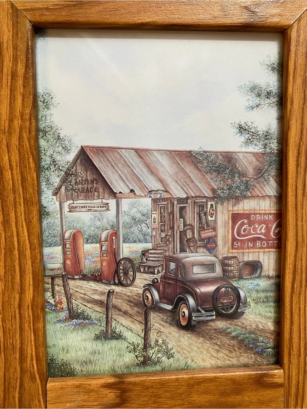 Kay lamb Shannon Wood Frame 2 Section Mirror vintage martins garage picture